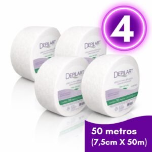 4 Rolos de 50m Papel Depilação Depilart Fibra Natural Branca 7cmX50m Profissional 100% Viscose + 1 Roll On de Mel 100g