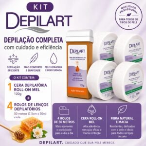 4 Rolos de 50m Papel Depilação Depilart Fibra Natural Branca 7cmX50m Profissional 100% Viscose + 1 Roll On de Mel 100g